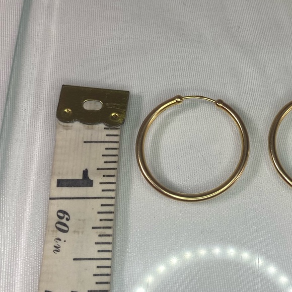 14K YELLOW GOLD classic polished endless hoops REAL GOLD 1” - Picture 9 of 15